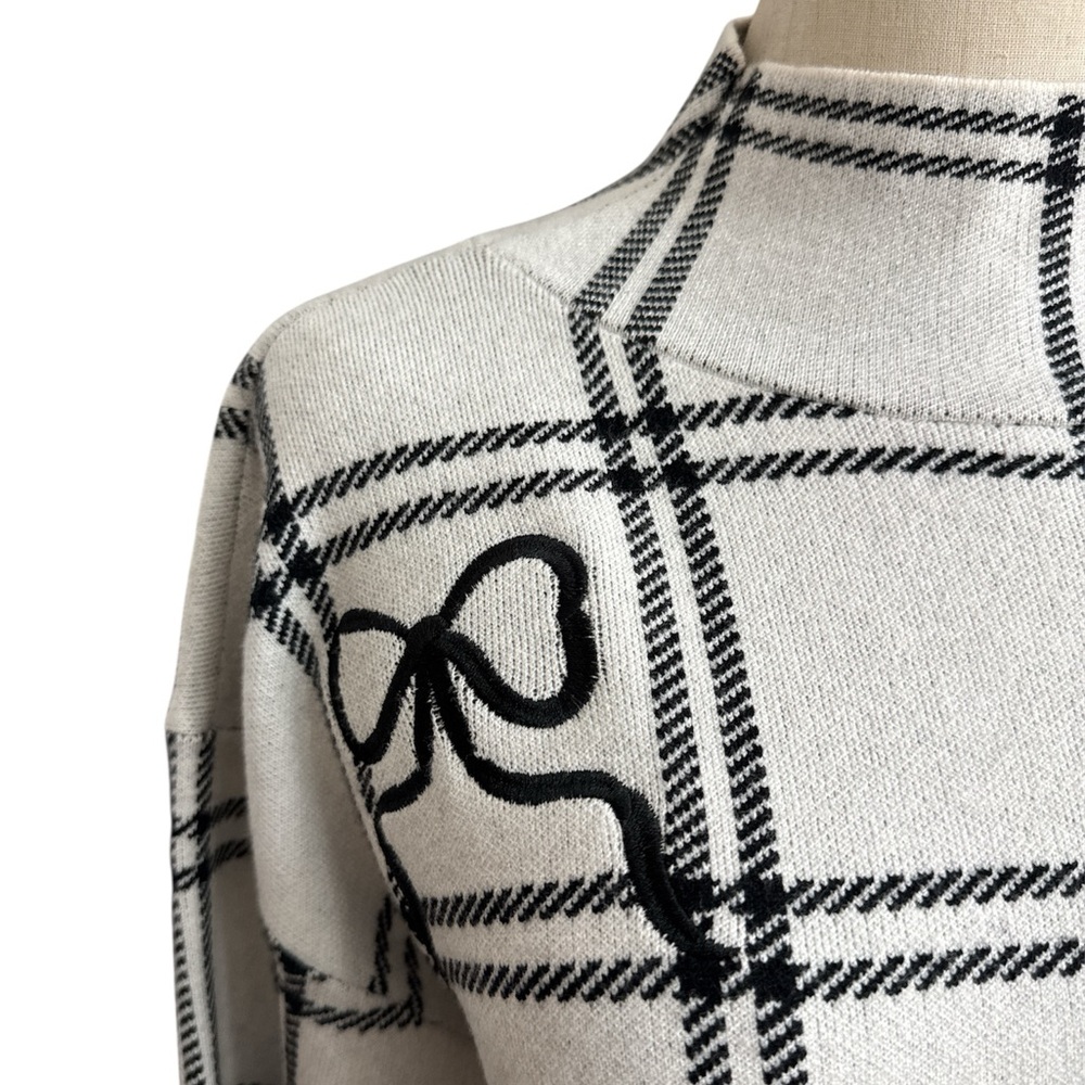 Anthropologie Maeve Carys Mock Neck Sweater Black Off White Bow Size Small New - Picture 6 of 10